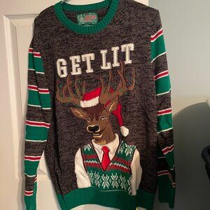 Ugly Christmas Sweat Get Lit with Deer Men's Medium LN
